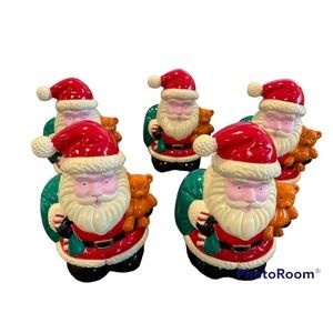 5 Vintage 8” Light Up Santa Claus Bear Toys Blow Mold With Stakes And Lights